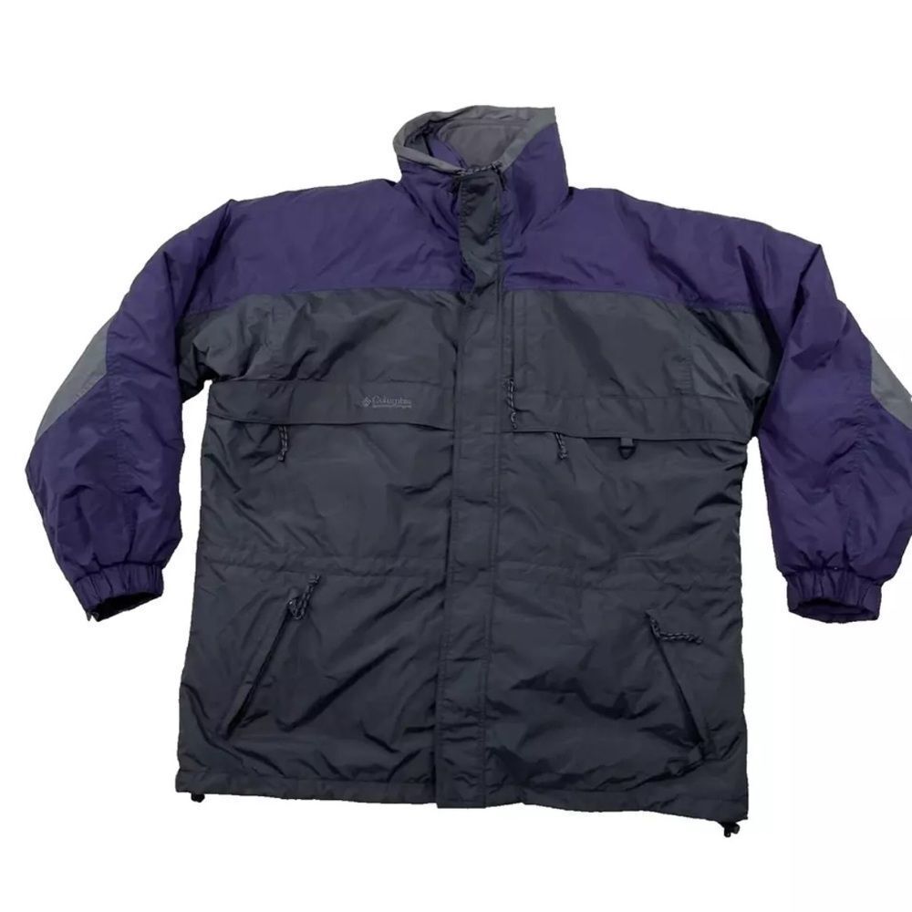 COLUMBIA Puffer Snow Jacket Mens XL Black Purple 2-in-1 Lined Heavy Gorp Coat XL